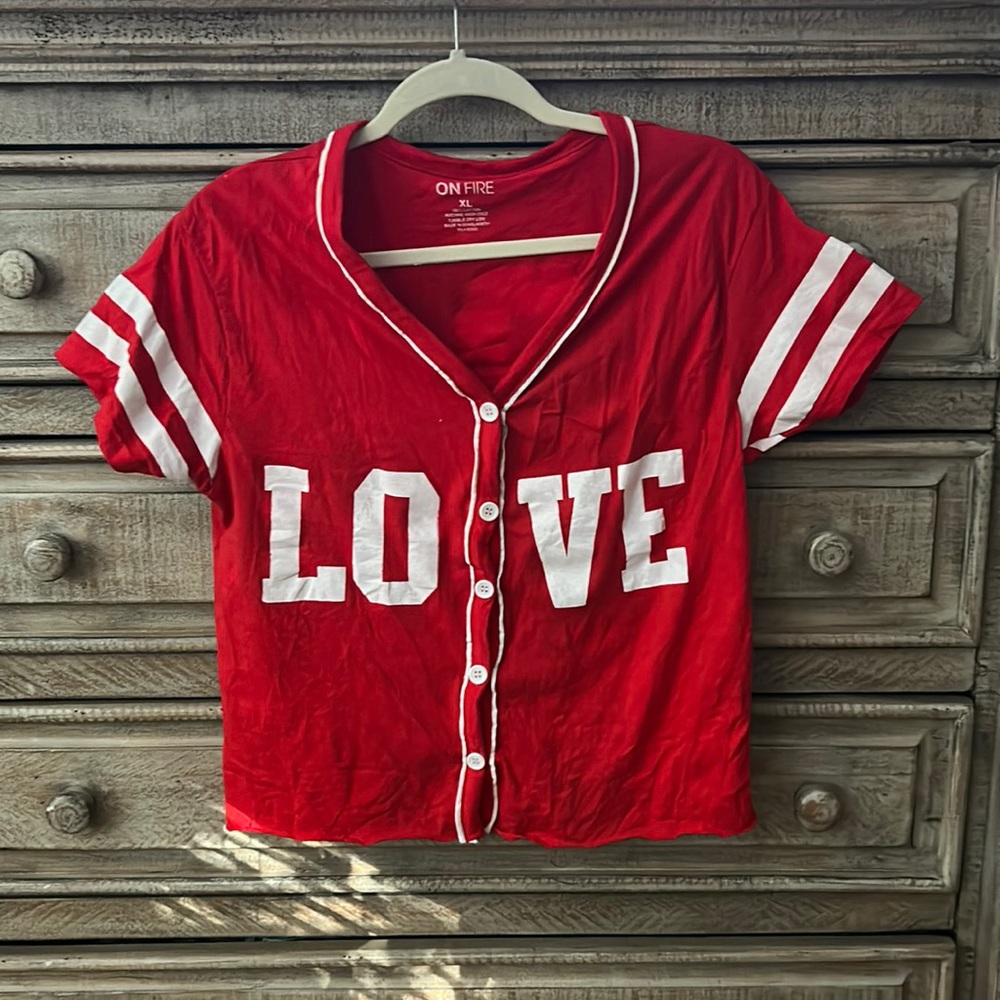 ON FIRE Red jersey-like shirt